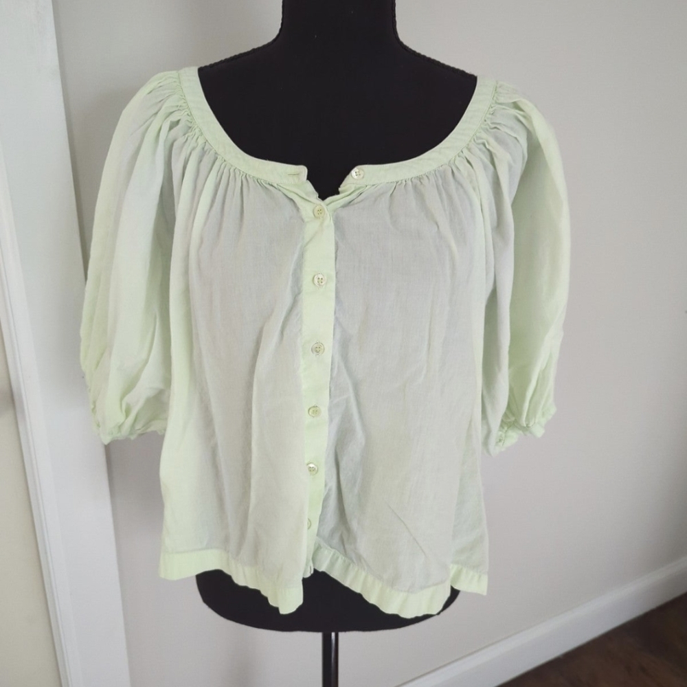 SunDry Puff Sleeve Button Down Shirt Blouse - Picture 4 of 4